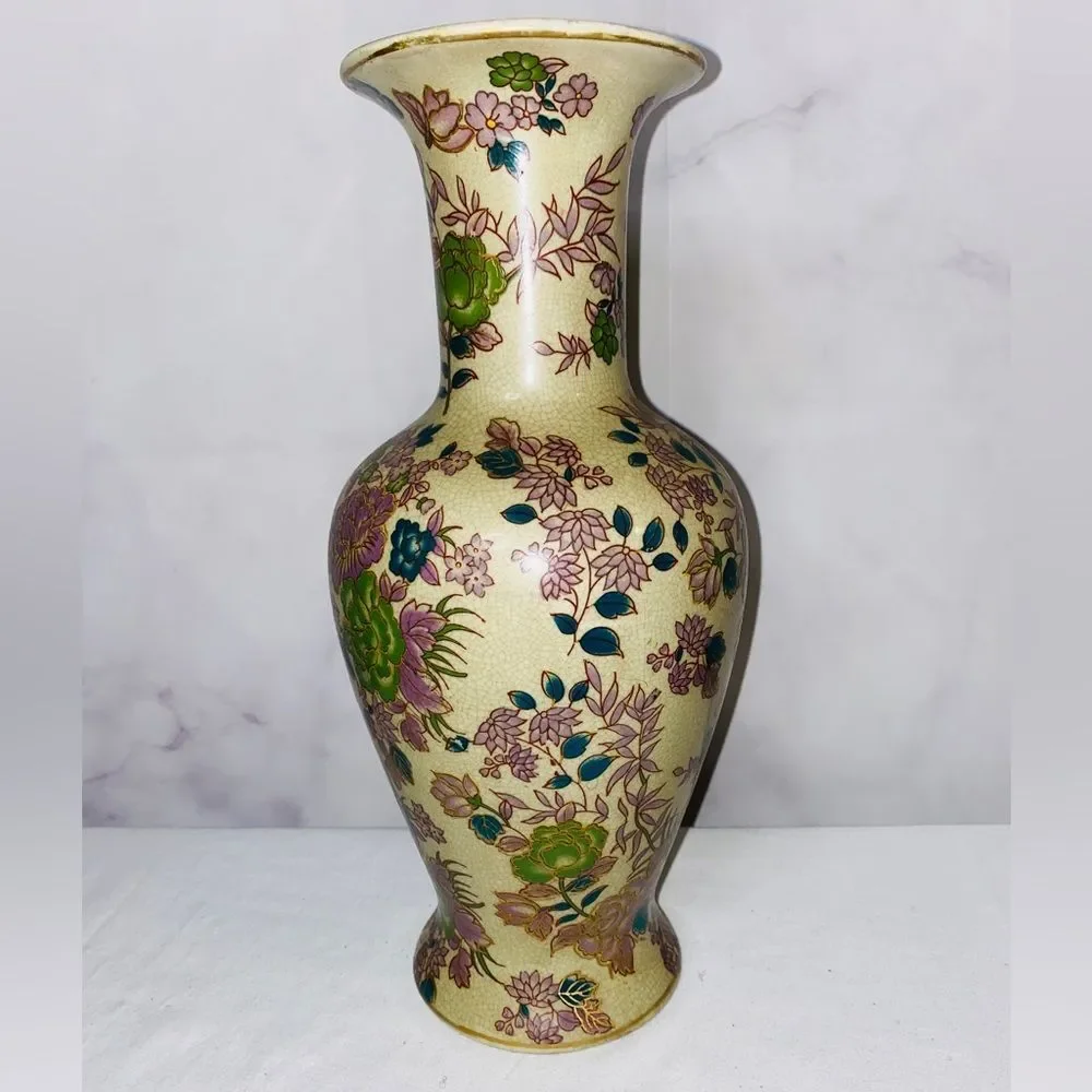 Vintage 12” Porcelain Zhong Guo Zhi Zao Vase Beautiful Colors V2